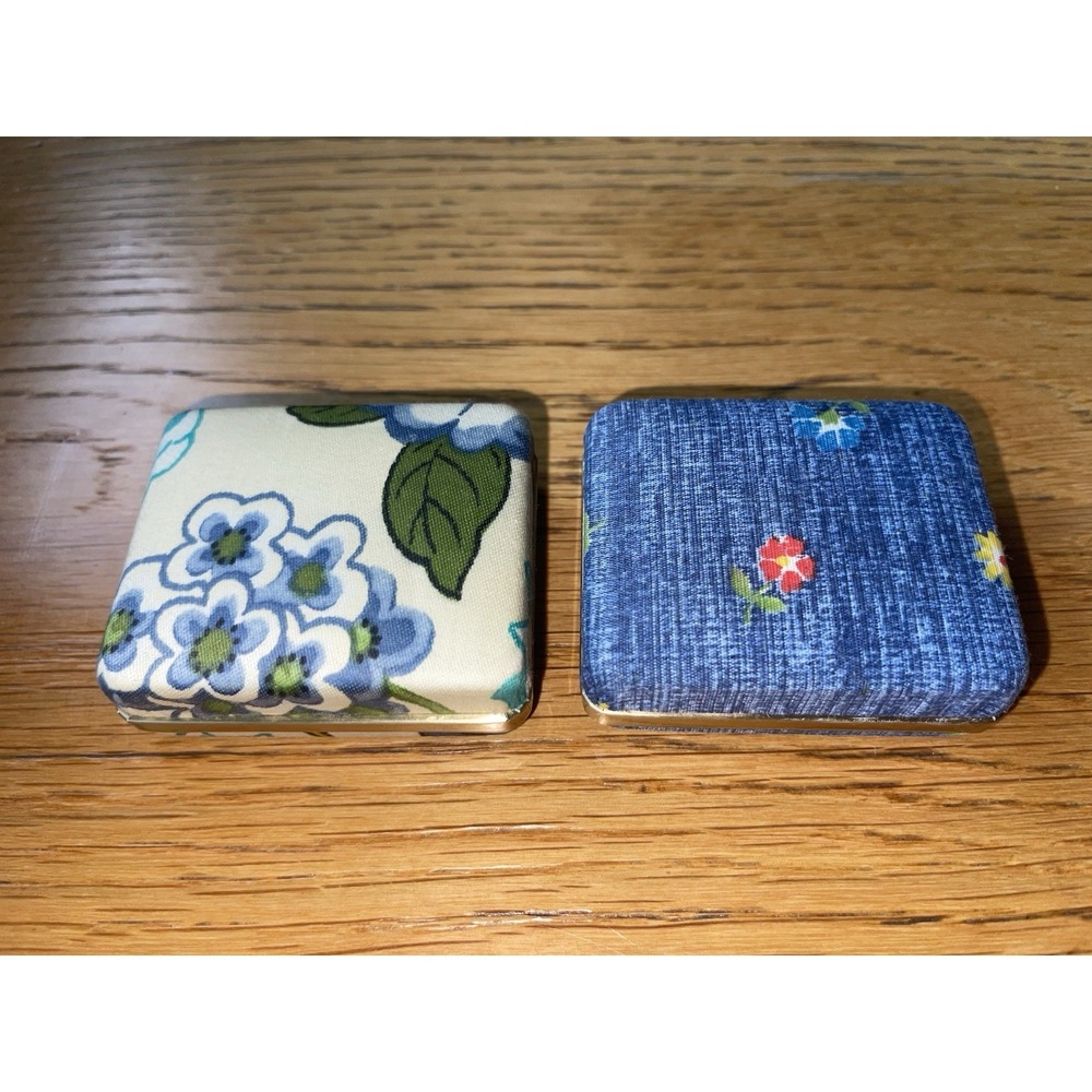 Vintage‎ Floral Fabric Covered Travel Contact Lens Case With Mirror Lot Of 2